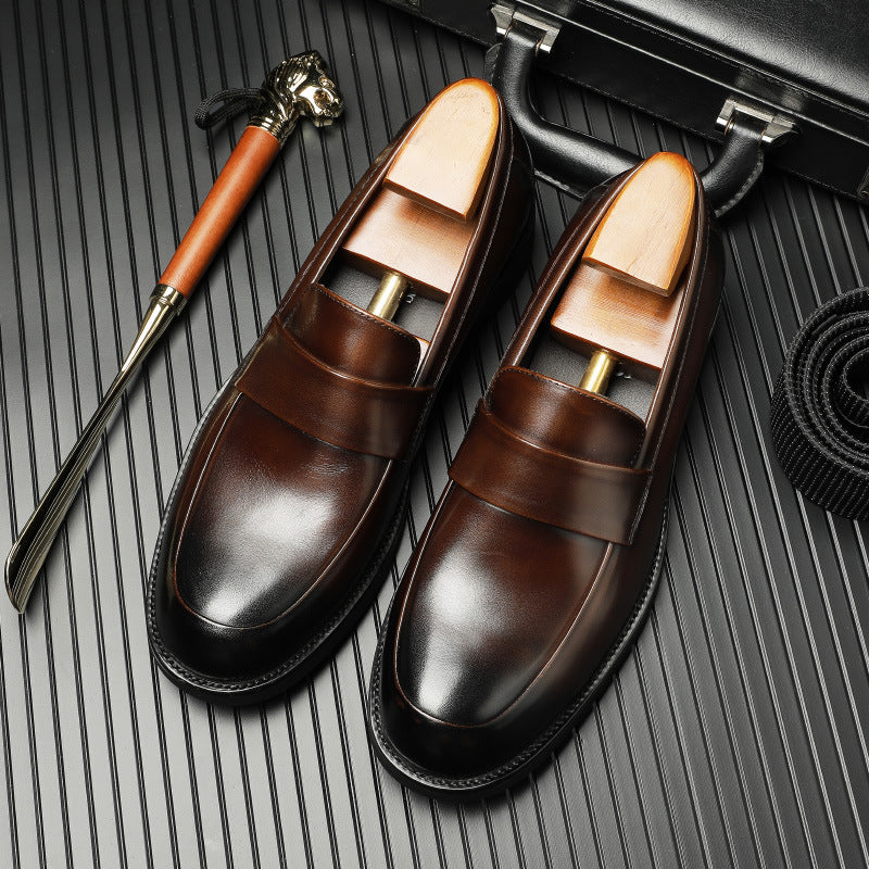 Men Classic Solid Cowhide Slip-On Loafers-RAIIFY