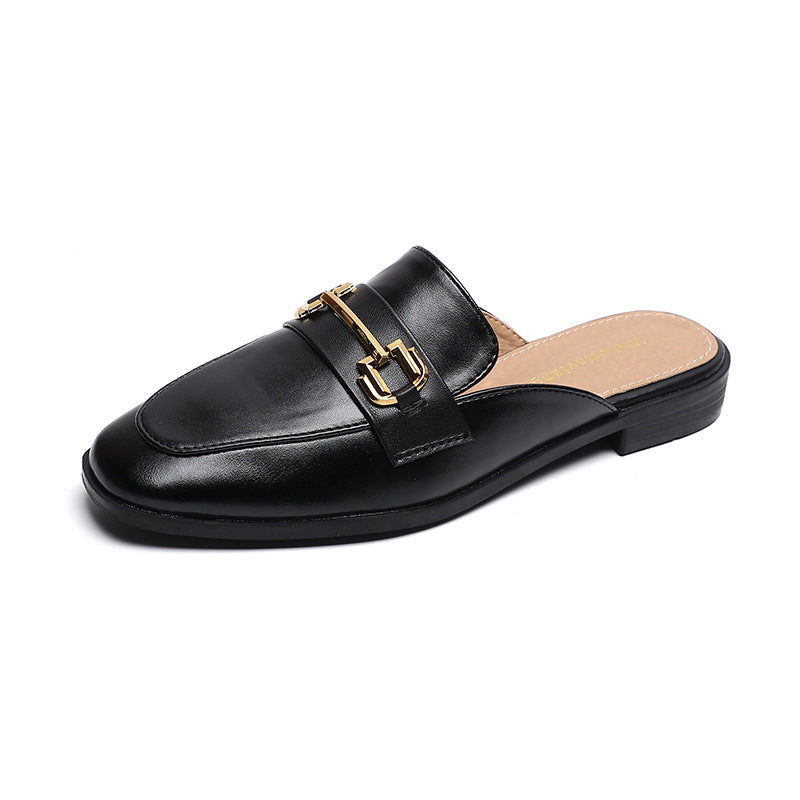 Women Retro Buckle Flat Mules Slip On Shoes-RAIIFY