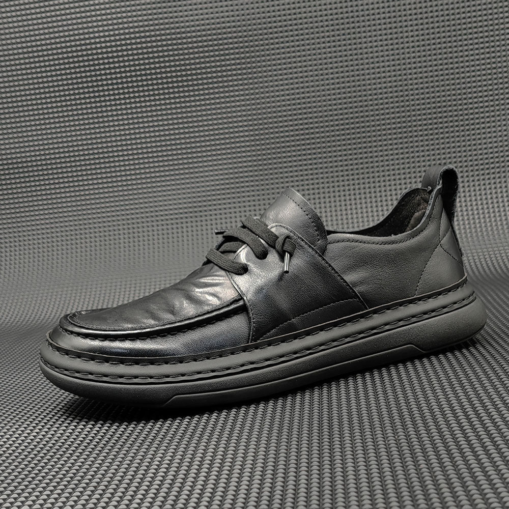 Men Minimalist Solid Leather Flat Casual Shoes-RAIIFY