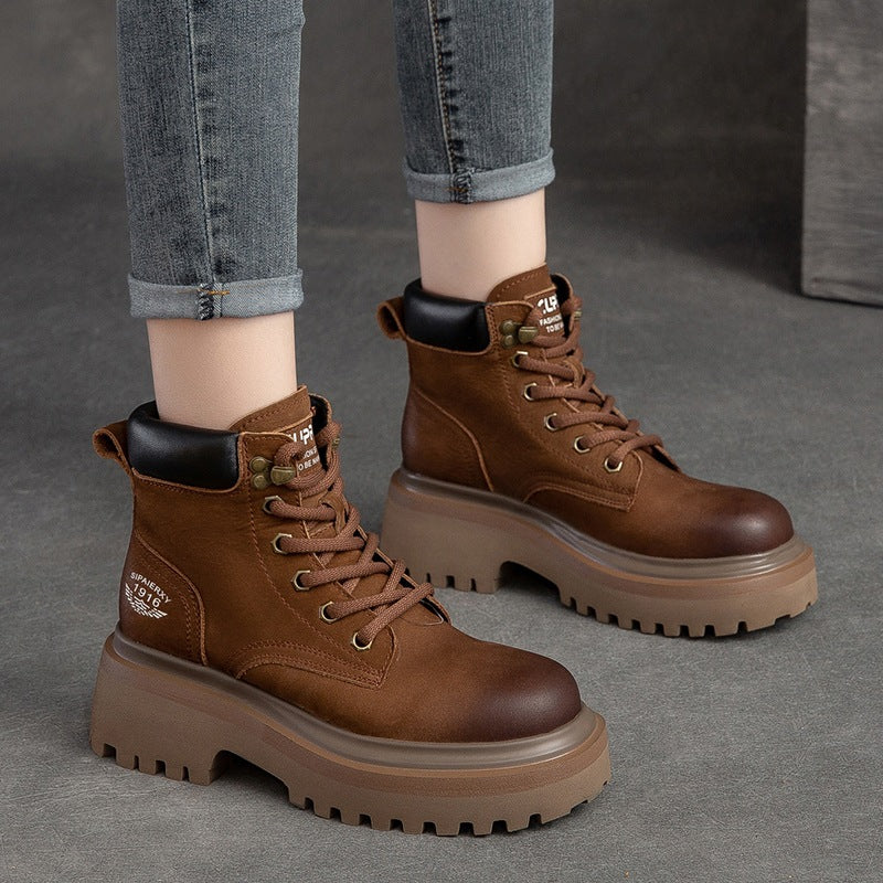 Women Classic Casual Leather Thick Soled Boots-RAIIFY