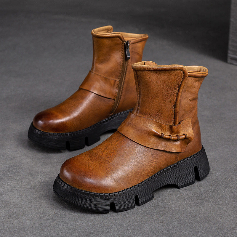 Women Retro Leather Comfort Casual Boots-RAIIFY