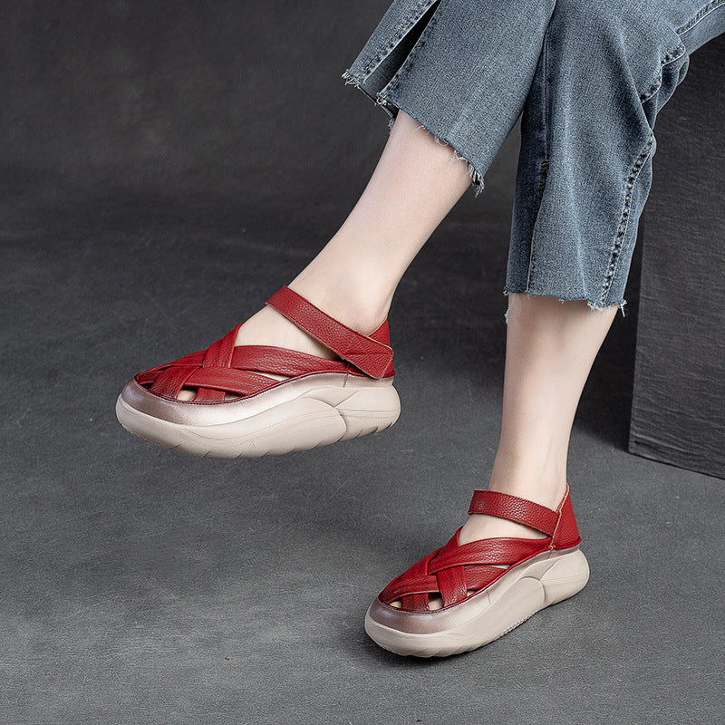 Women Casual Plaited Leather Thick Soled Sandals-RAIIFY