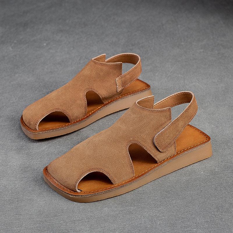 Women Summer Minimalist Leather Flat Sandals-RAIIFY