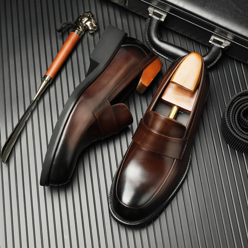 Men Classic Solid Cowhide Slip-On Loafers-RAIIFY