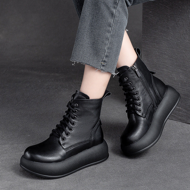 Women Retro Minimalist Patchwork Leather Casual Boots-RAIIFY
