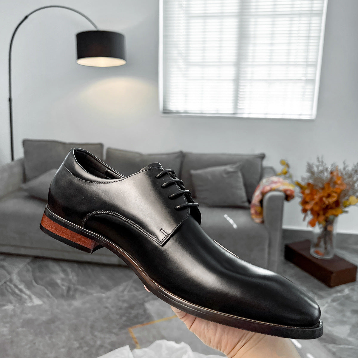 Men Classic Solid Cowhide Handmade Oxford Shoes-RAIIFY