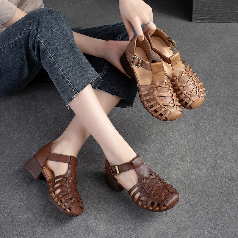 Women Summer Retro Handcraft Plaited Leather Sandals-RAIIFY