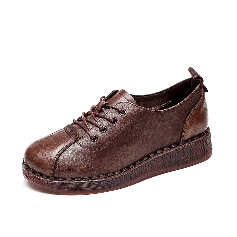 Women Retro Leather Soft Wedge Casual Work Shoes-RAIIFY