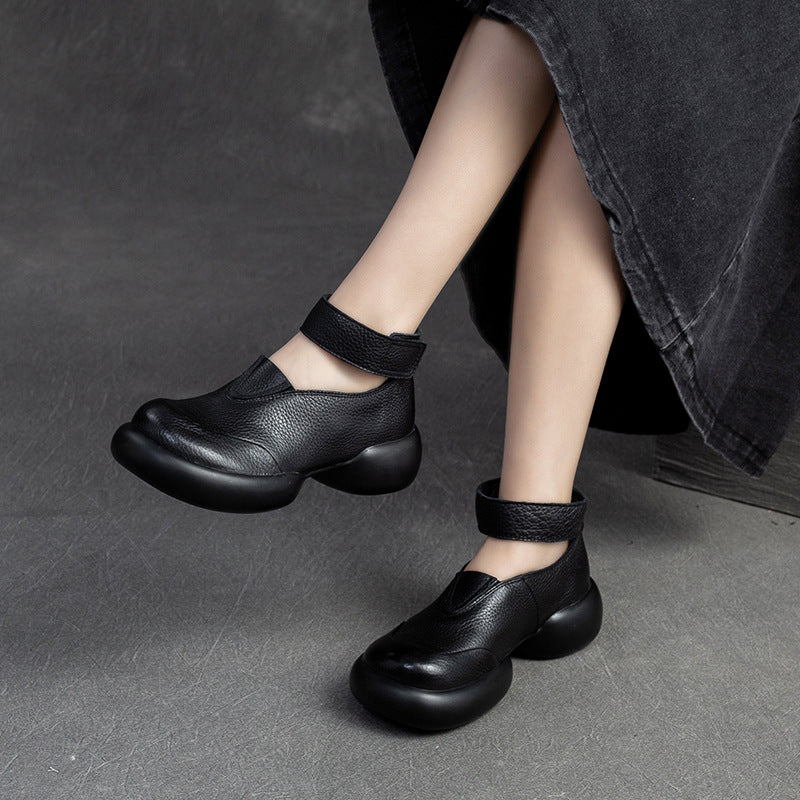 Women Retro Minimalist Leather Velcro Casual Shoes-RAIIFY