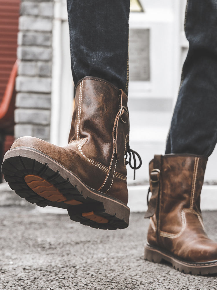 Men Spring Autumn Retro Cowhide Leather Boots-RAIIFY