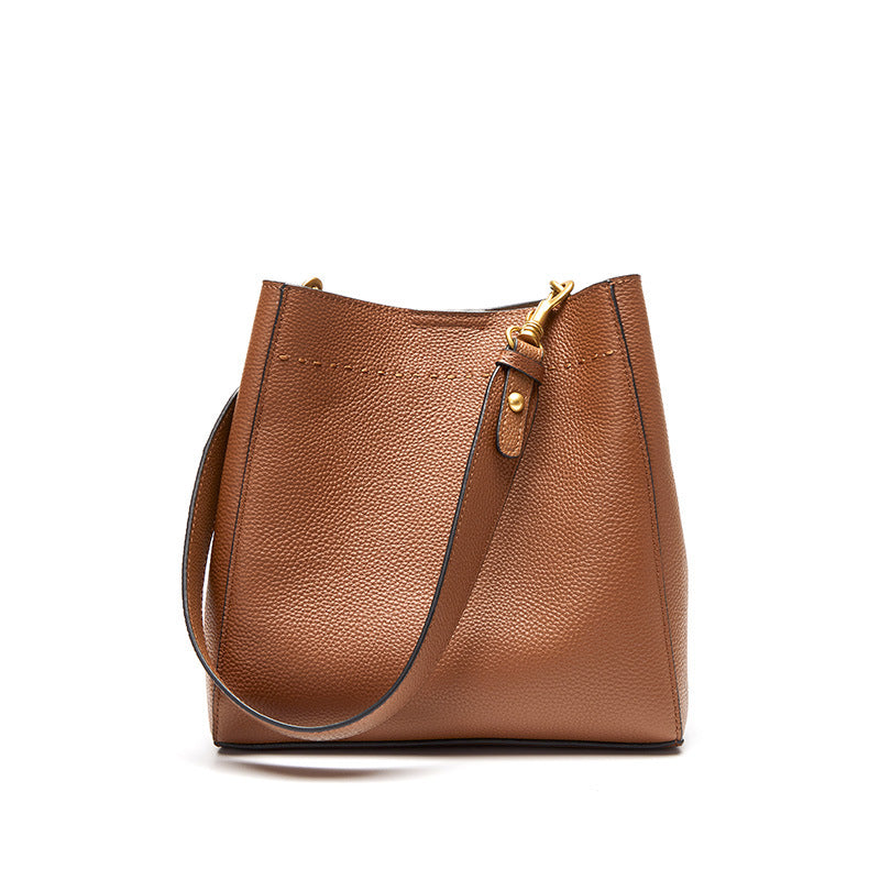 Women Retro Minimalist Leather Bucket Shoulder Bag-RAIIFY