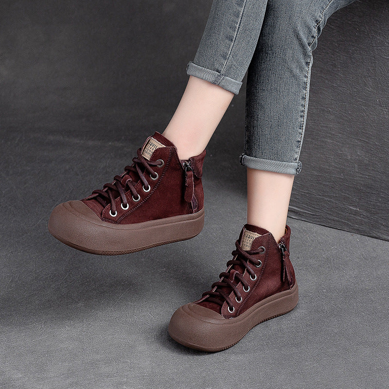 Women Stylish Casual Leather Flat Ankle Boots-RAIIFY