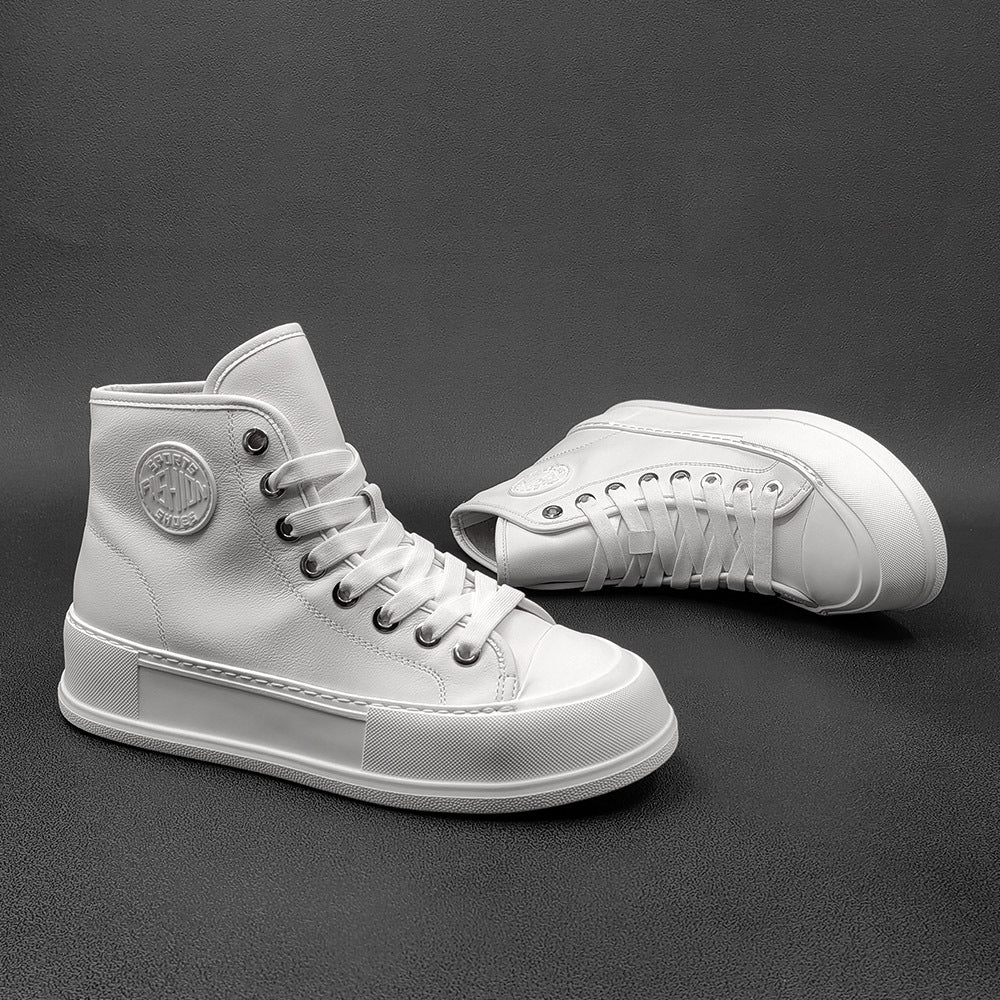 Men Minimalist Leather High Top Flat Casual Shoes-RAIIFY