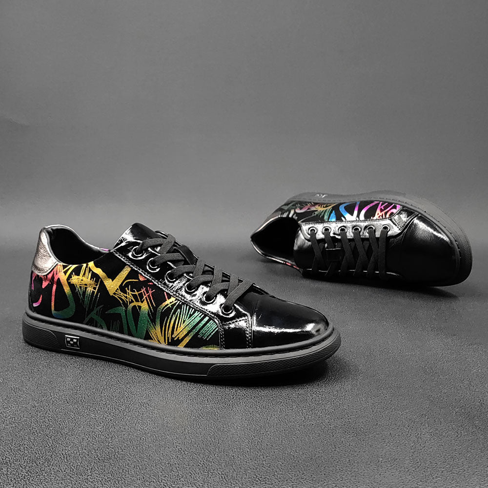 Men Stylish Fashion Print Leather Flat Casual Shoes-RAIIFY