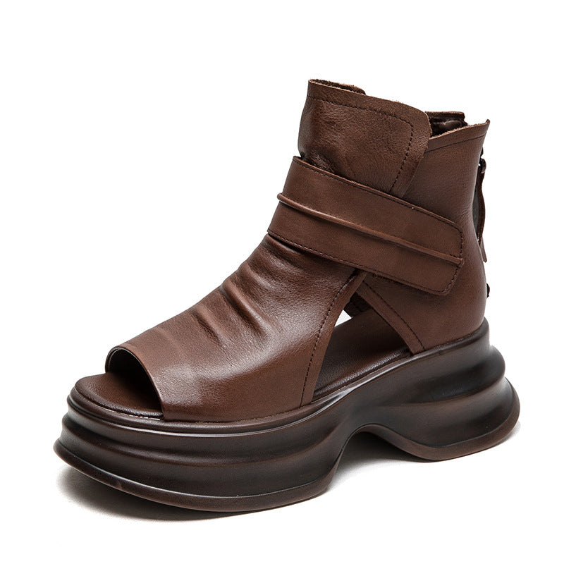 Women Leather High Top Platform Bootie Sandals-RAIIFY