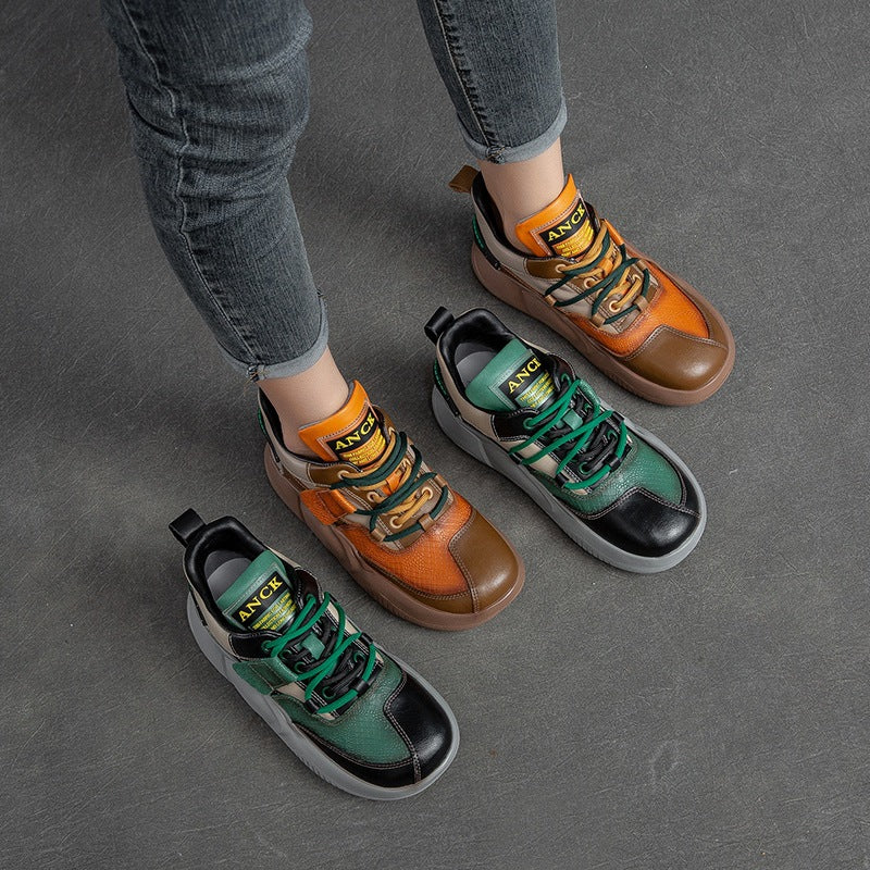 Women Fashion Patchwork Leather Casual Shoes-RAIIFY