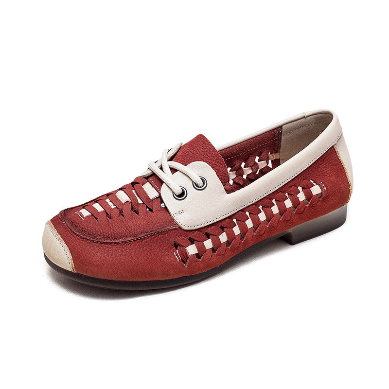 Women Hollow Breathable Leather Soft Flats-RAIIFY