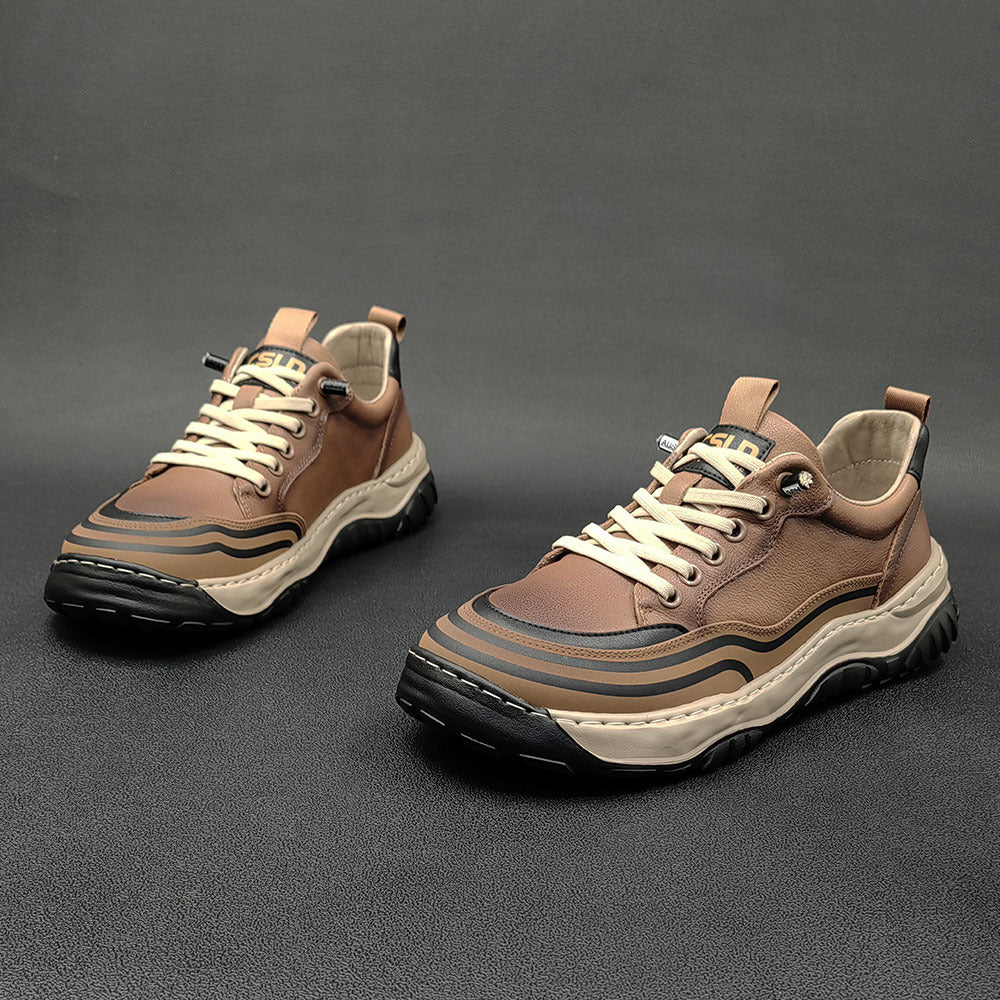 Men Minimalist Patchwork Cowhide Flat Casual Shoes-RAIIFY