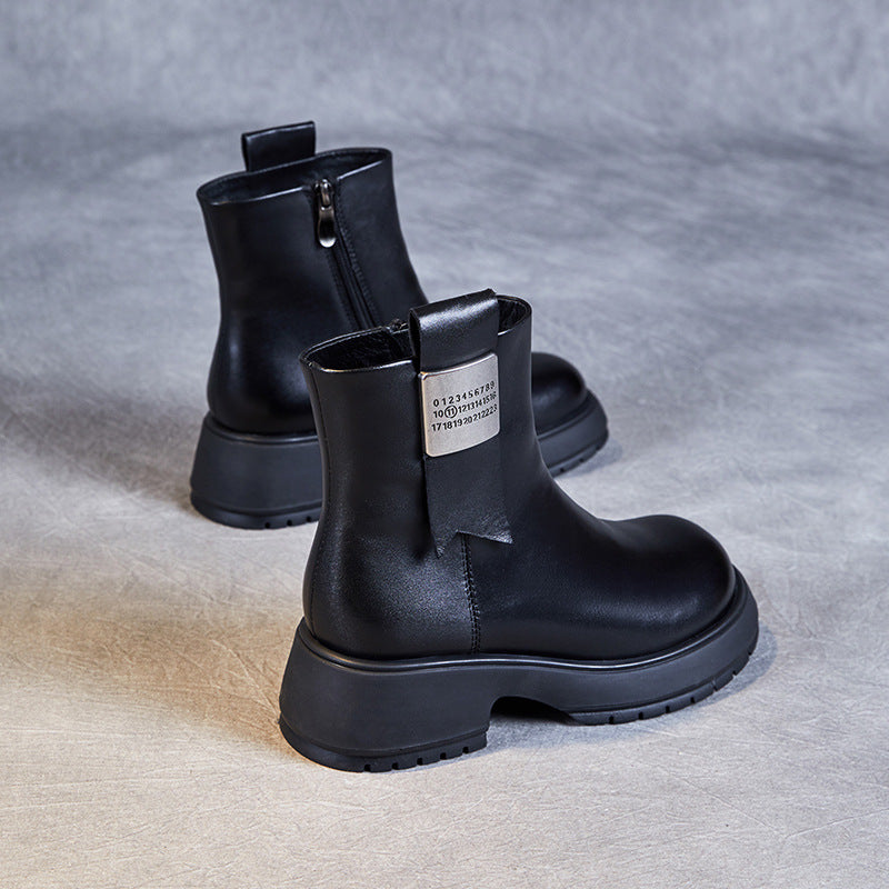 Women Minimalist Fashion Wool Fur Leather Boots-RAIIFY