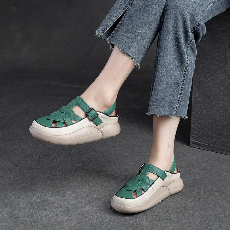 Women Summer Plaited Leather Thick Soled Sandals-RAIIFY