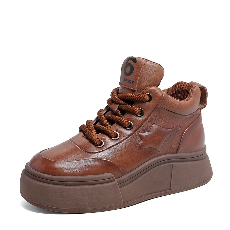 Women Retro Leather Thick Soled Ankle Boots-RAIIFY