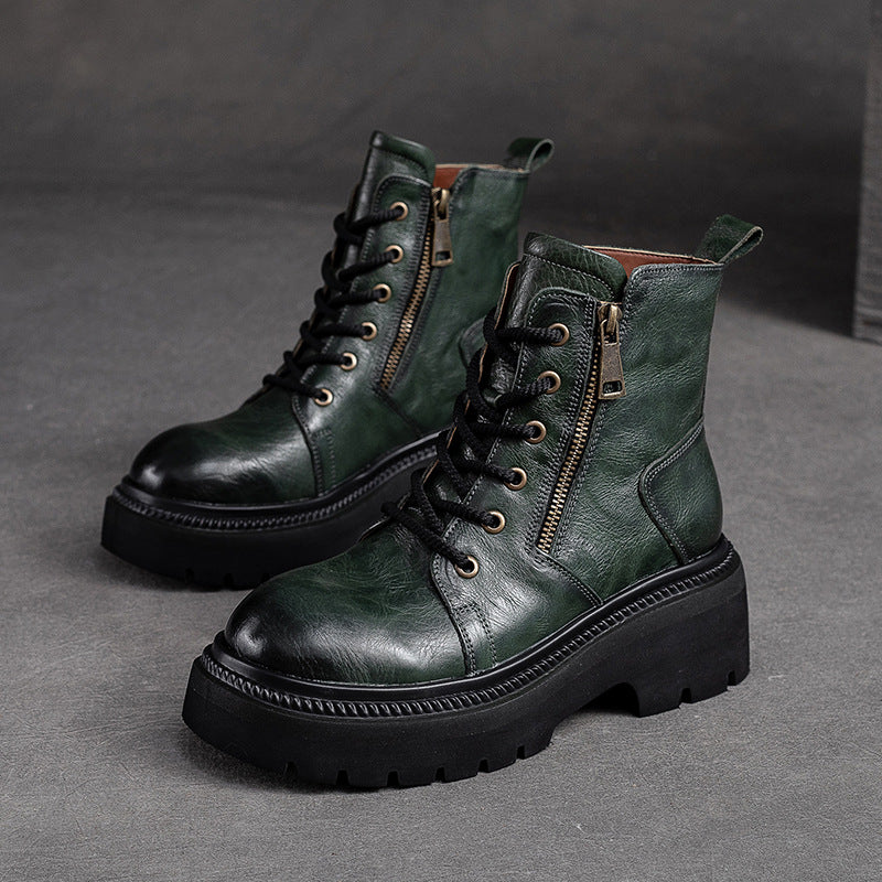 Women Retro Patchwork Leather Platform Boots-RAIIFY