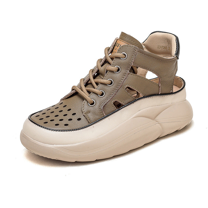 Women Summer Hollow Soft Leather Ankle Boots-RAIIFY