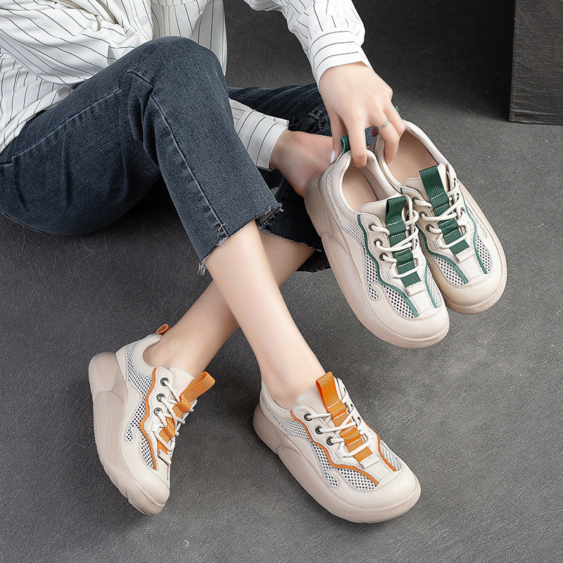 Women Fashion Breathable Mesh Leather Casual Shoes-RAIIFY