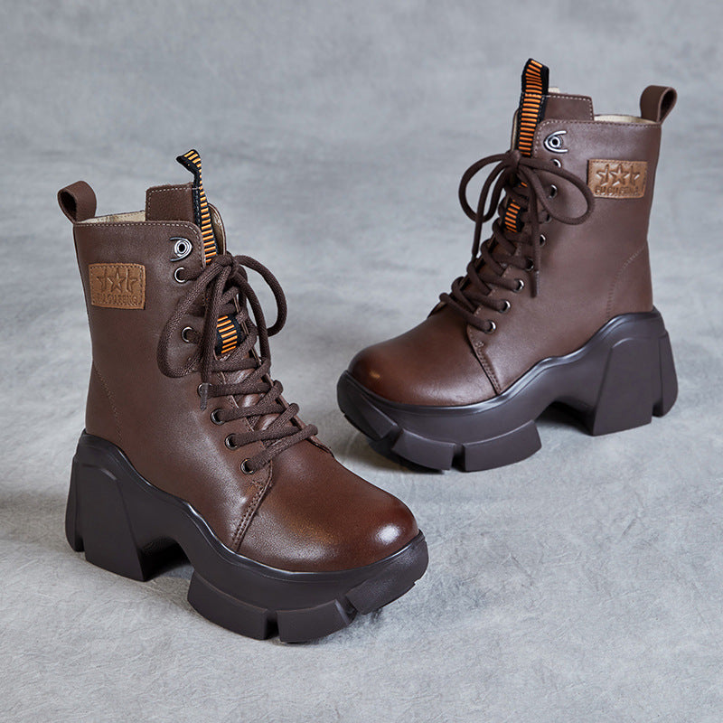 Women Fashion Leather Chunky Platform Snow Boots-RAIIFY