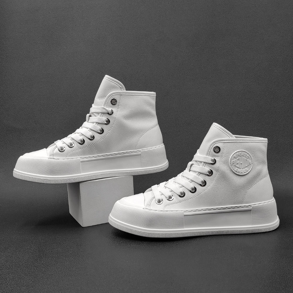 Men Minimalist Leather High Top Flat Casual Shoes-RAIIFY