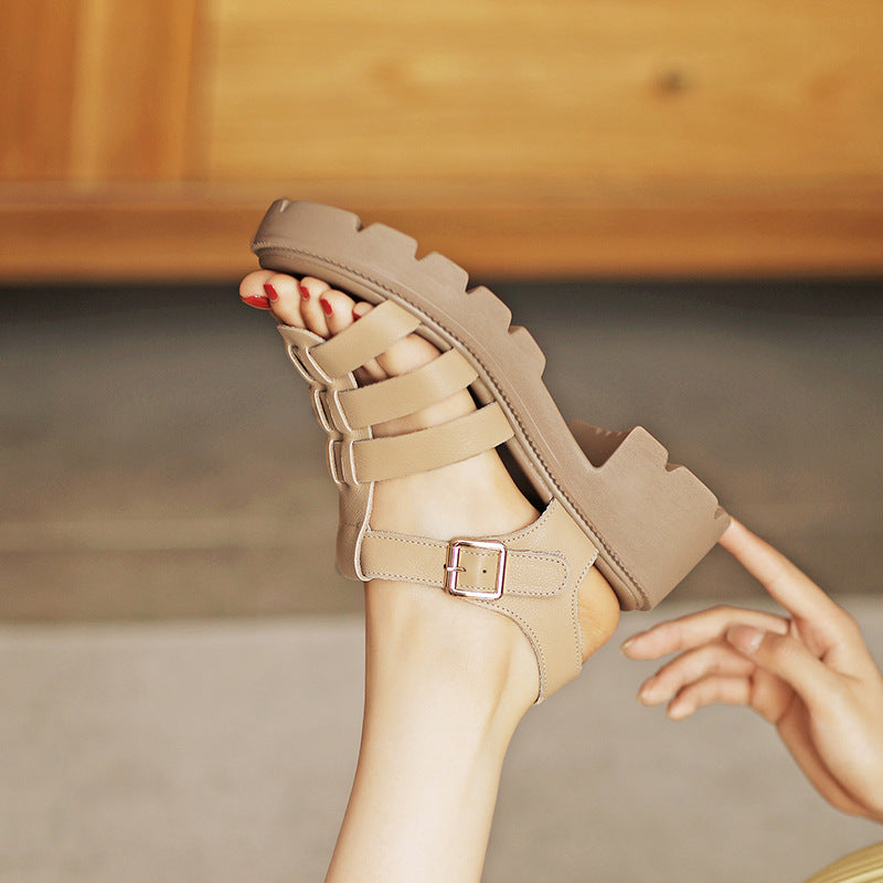 Women Summer Plaited Leather Lug Sole Sandals-RAIIFY