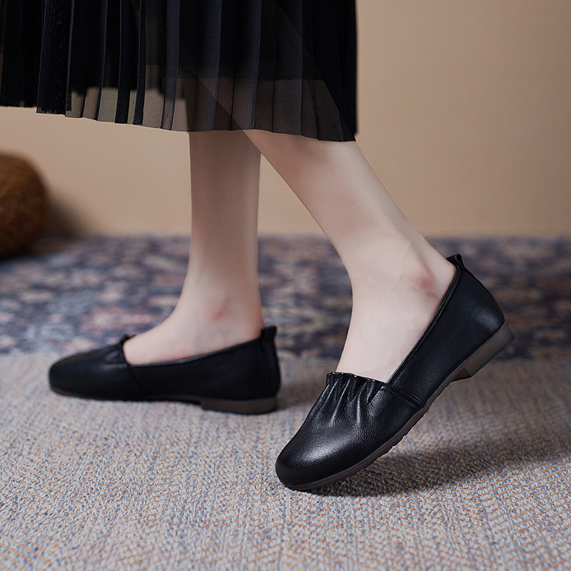 Women Retro Ruffle Leather Minimalist Soft Flats-RAIIFY