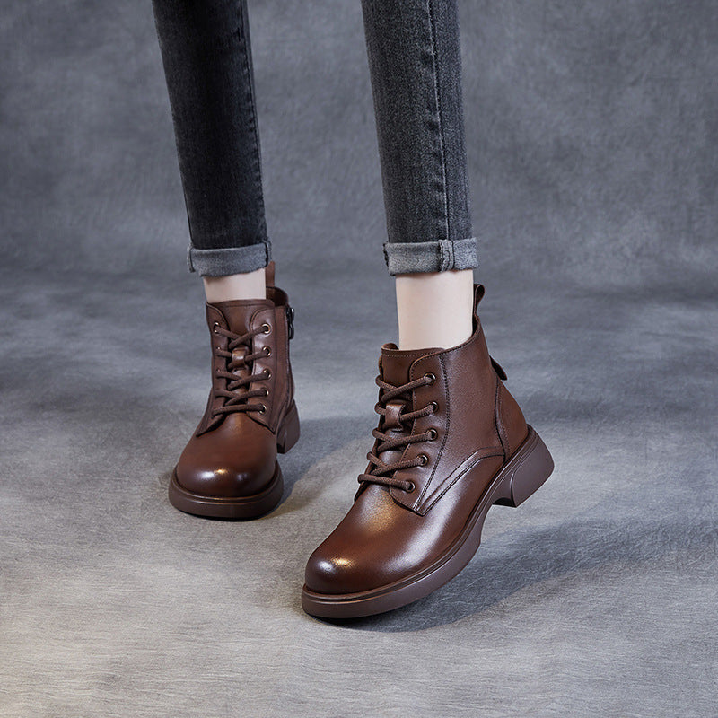 Women Classic Leather Casual Flat Ankle Boots-RAIIFY