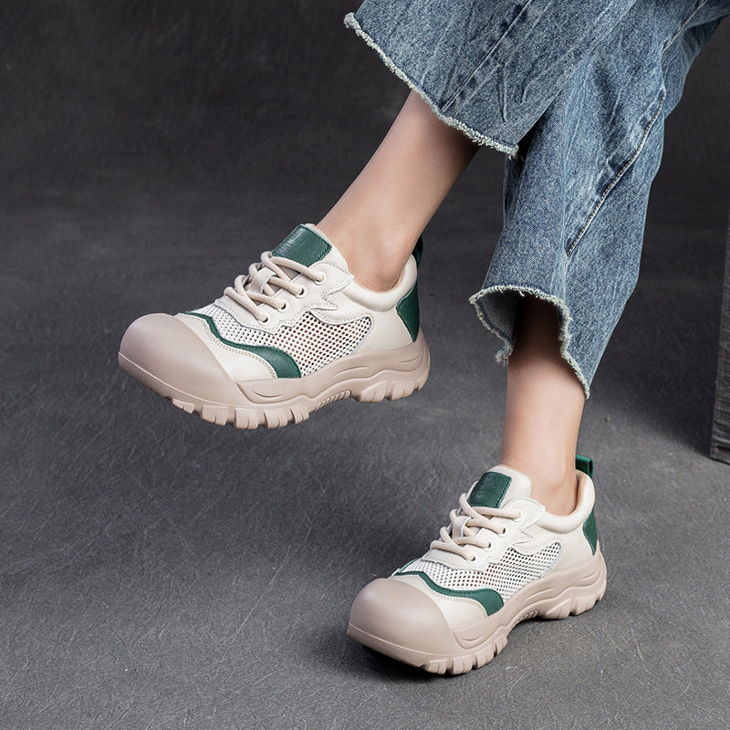 Women Fashion Breathable Mesh Leather Casual Shoes-RAIIFY