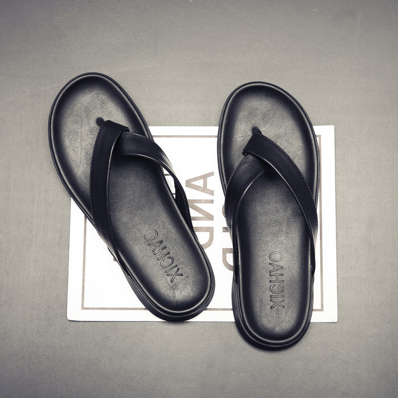 Men Summer Leather Flip-Flops Slide Sandals-RAIIFY