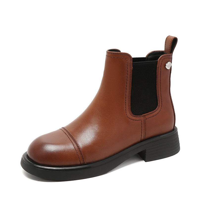 Women Retro Minimalist Leather Casual Boots-RAIIFY