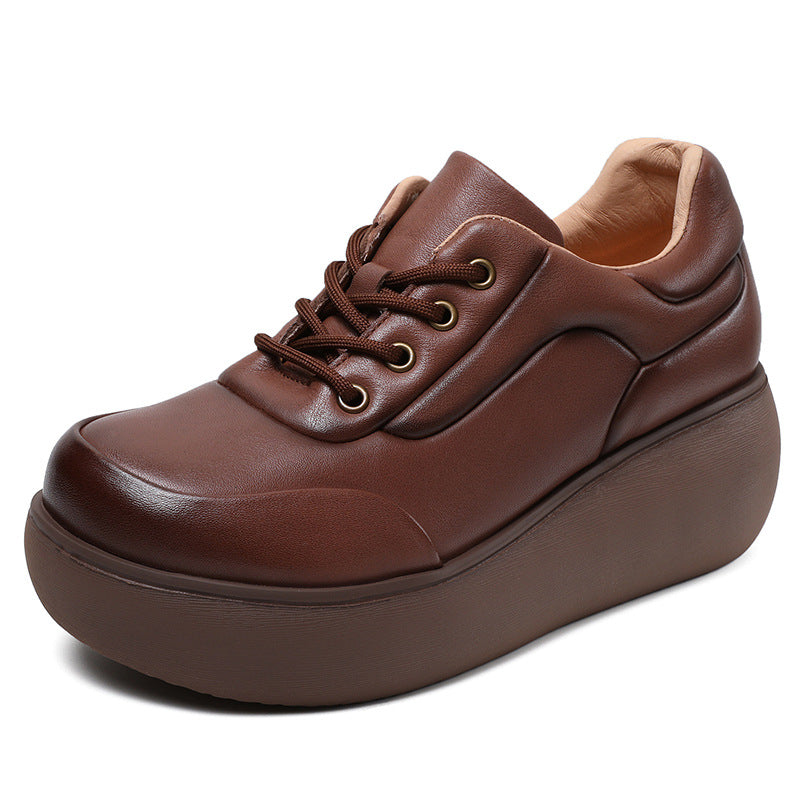 Women Minimalist Retro Leather Platform Casual Shoes-RAIIFY