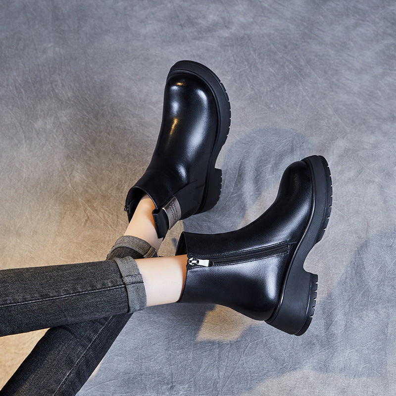 Women Minimalist Fashion Wool Fur Leather Boots-RAIIFY