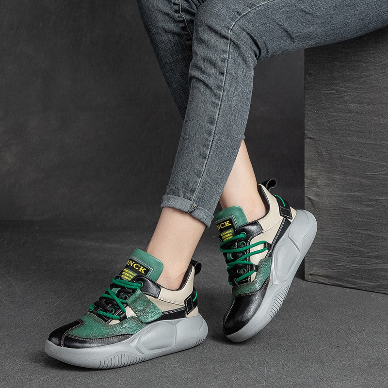 Women Fashion Patchwork Leather Casual Shoes-RAIIFY
