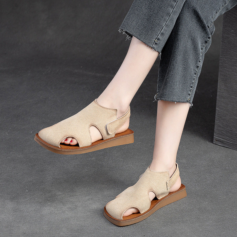 Women Summer Minimalist Leather Flat Sandals-RAIIFY
