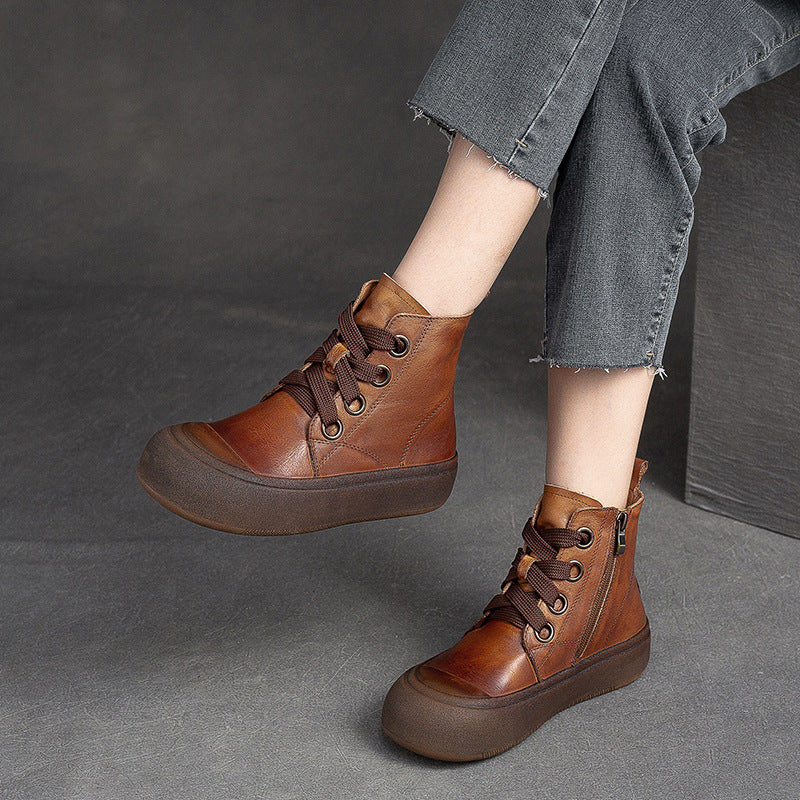 Women Autumn New Trendy Retro Leather Boots-RAIIFY