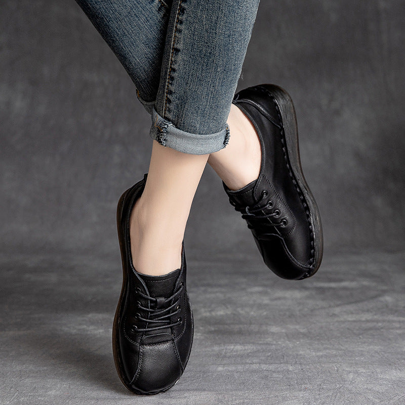 Women Retro Leather Soft Wedge Casual Work Shoes-RAIIFY