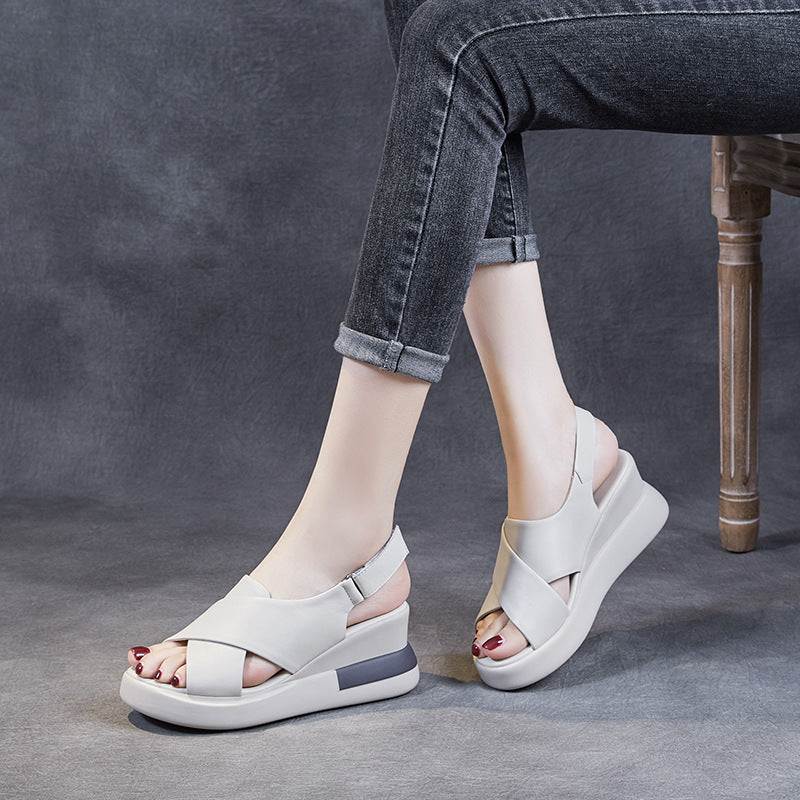Women Summer Leather Casual Wedge Sandals-RAIIFY