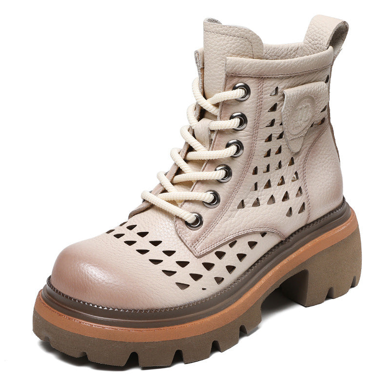 Women Minimalist Hollow Leather Boots-RAIIFY