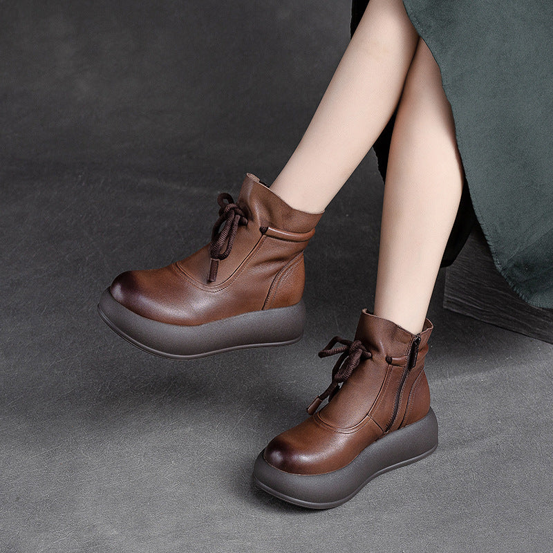Women Retro Minimalist Casual Leather Platform Boots-RAIIFY