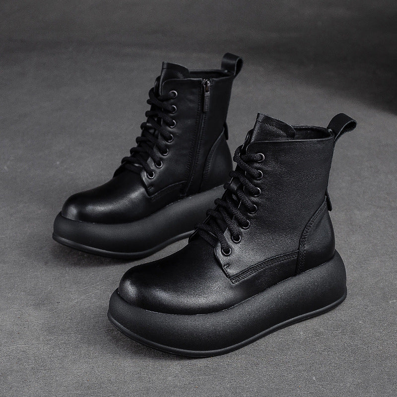 Women Retro Minimalist Patchwork Leather Casual Boots-RAIIFY