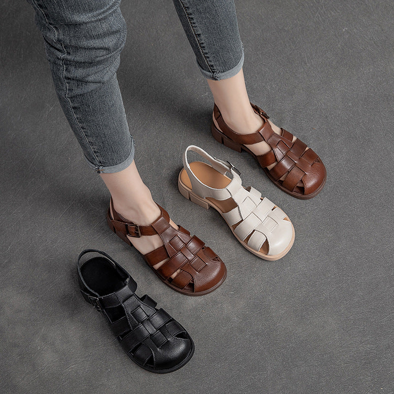 Women Summer Plaited Leather Casual Sandals-RAIIFY