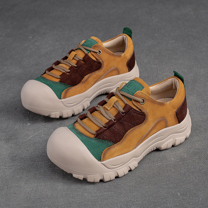 Women Retro Patchwork Leather Casual Shoes-RAIIFY