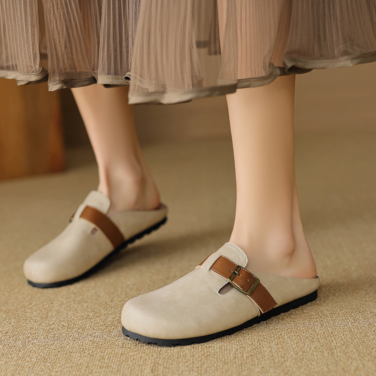 Women Retro Soft Leather Flat Mules-RAIIFY