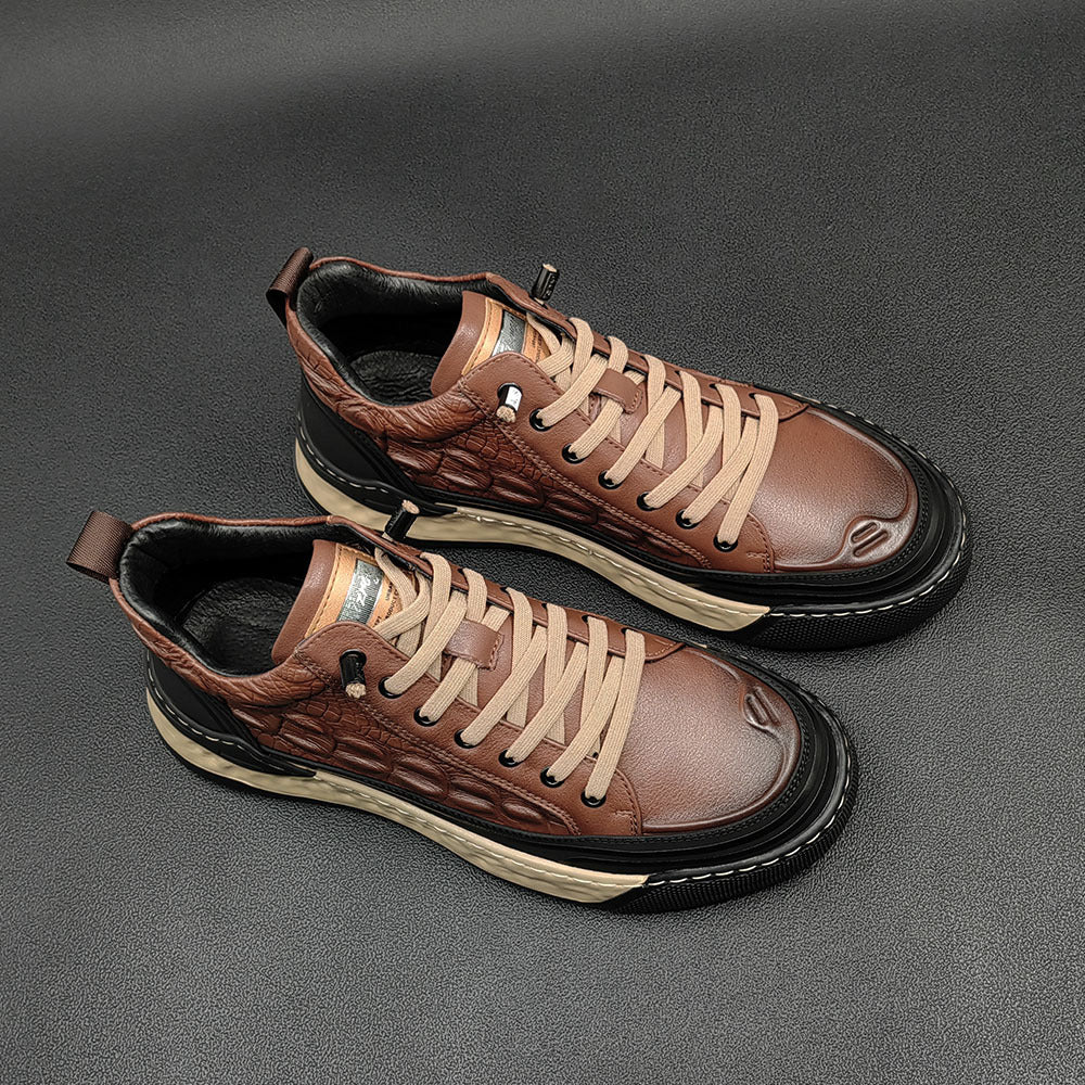 Men Fashion Figured Leather Flat Casual Shoes-RAIIFY